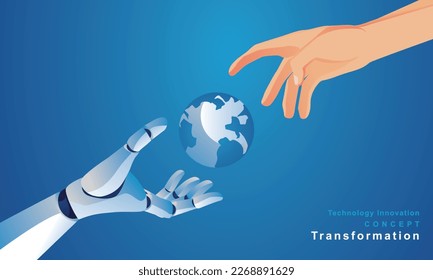 Business and Communication, Machine learning, Hand of robots and humans touching on big data network connection background, Science and artificial intelligence technology, innovation futuristic vector