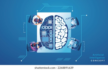 Business and Communication, Machine learning, Hand of robots and humans touching on big data network connection background, Science and artificial intelligence technology, innovation futuristic vector