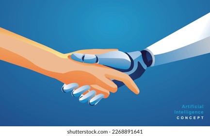 Business and Communication, Machine learning, Hand of robots and humans touching on big data network connection background, Science and artificial intelligence technology, innovation futuristic vector
