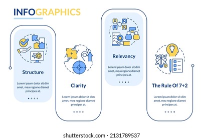 Business communication necessities rectangle infographic template. Clarity. Data visualization with 4 steps. Process timeline info chart. Workflow layout with line icons. Lato-Bold, Regular fonts used