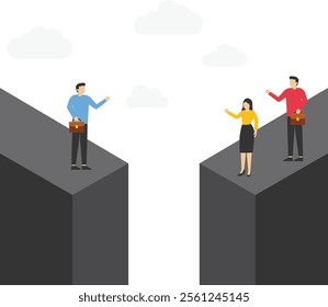 Business communication or negotiation problems, issues. Two businessmen icons with gap between them. Eps10 vector illustration.

