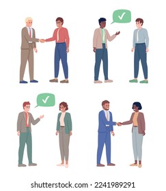 Business communication semi flat color vector characters set. Editable figures. Full body people on white. Simple cartoon style illustrations pack for web graphic design and animation