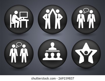 Business Communication and Teamwork on Black Round Buttons