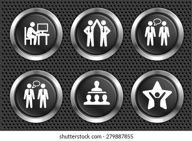 Business Communication and Teamwork on Black Round Buttons