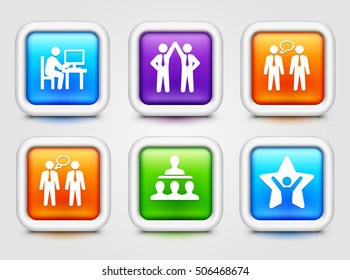 Business Communication and Teamwork on Colorful Square Buttons