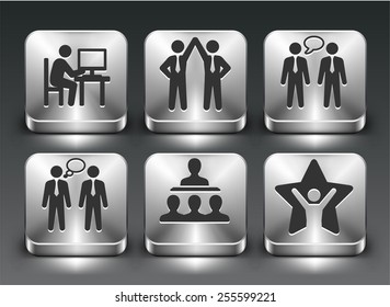 Business Communication and Teamwork on Silver Square Buttons