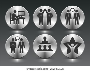 Business Communication and Teamwork on Silver Round Buttons