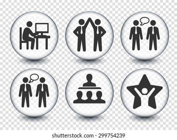 Business Communication and Teamwork on Transparent Round Buttons