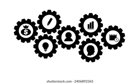 Tema de negocios y comunicación Tech Gear. Ideas de intercambio de ideas y conexiones arte vectorial
