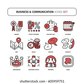 Business & communication vector linear icons set