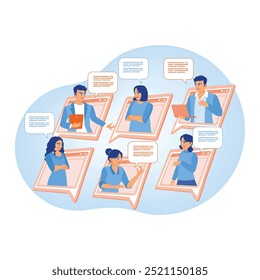 Business communication via the Internet. Remote work between business teams. Remote Work Online concept. Flat vector illustration.