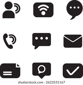 business communications icon set silhouette