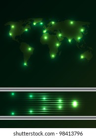 Business company brochure design with map and light dots