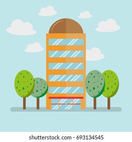 Business company building and tree with flat style, Vector Illustration.