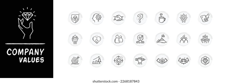Business Company core Values or Ethics vector line icons with editable strokes.