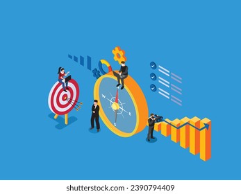 Business company direction to achieve goal isometric 3d vector illustration concept