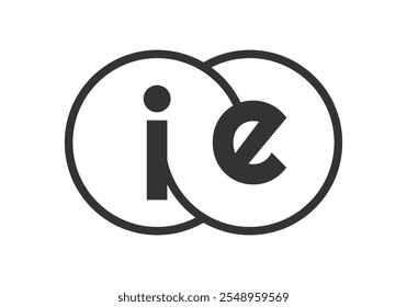 IE empresa emblema com esboços e letras i e. Modelo de logotipo de dois círculos combinados para a identidade da marca, logotipo. Símbolo Vetor Infinity e sinal de tecnologia.