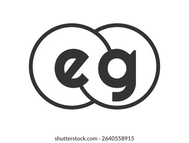 EG business company emblem with outline rounds and letters e g. Logo template of two merged circles for brand identity, logotype. Vector Infinity symbol  and technology sign.
