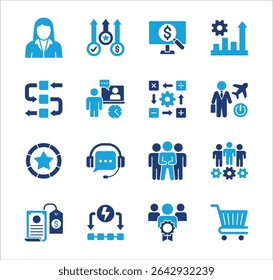 Business company Icon set. Management icon set. Contains symbol of teamwork, data, asset, stock, resource, employee, businessman, target, finance, holiday, meeting, progress. Vector illustration