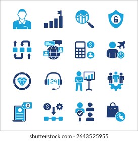 Business company Icon set. Management icon set. Contains symbol of teamwork, data, asset, stock, resource, employee, businessman, target, finance, holiday, meeting, progress. Vector illustration