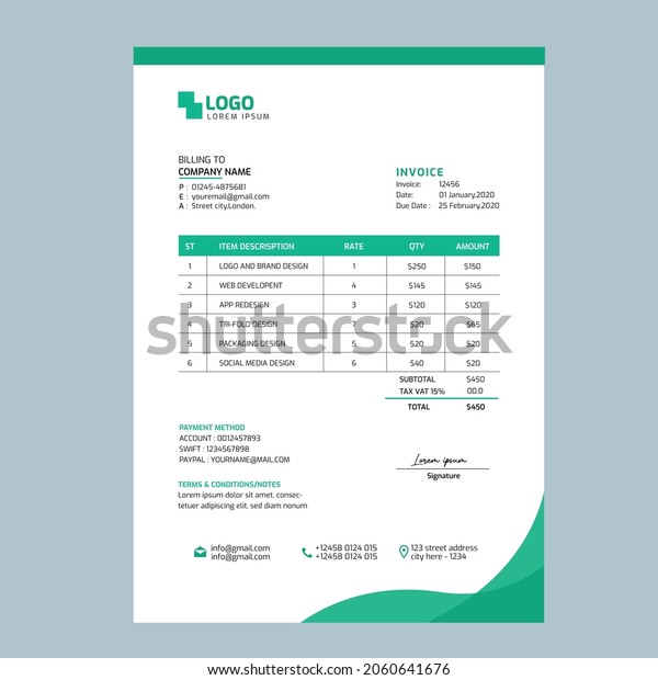 Business and\
company invoice design vector\
template