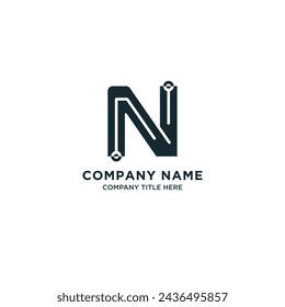 Business company letter n logo design with circuit technology concept
