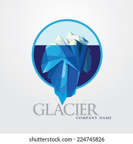 business company logo illustration- blue iceberg mountain- round symbol with underwater glacier