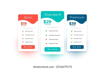 business comparison pricing chart table layout design vector