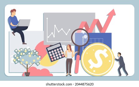 Business comparison tools. Analysis and comparison of a competitor's business. The girl compares the business of two people. Vector illustration. Vector.