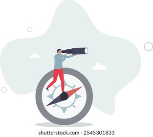 Business compass guidance direction or opportunity, make decision for business direction, finding investment opportunity, leadership or visionary concept.flat characters.