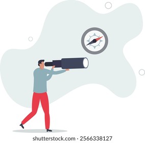 Business compass guidance direction or opportunity, make decision for business direction, finding investment opportunity, leadership or visionary concept.flat characters.