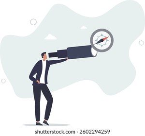 Business compass guidance direction or opportunity, make decision for business direction, finding investment opportunity, leadership or visionary concept.flat character life .