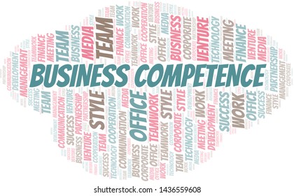 Business Competence word cloud. Collage made with text only.