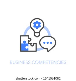 Business competencies symbol with a circle of three competencies - communication, thinking and team building. Easy to use for your website or presentation.