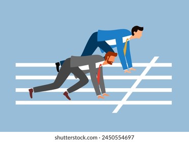 Business competition and business advantage. Businessmen ready to run from start line on racing track.