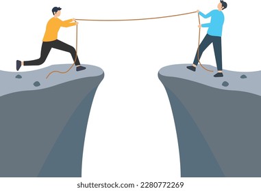 Business competition between business rivals, Competition concept, Businessmen in suits pull the rope at the edge of a cliff, competition, conflict, Tug of war, Corporate conflicts,
