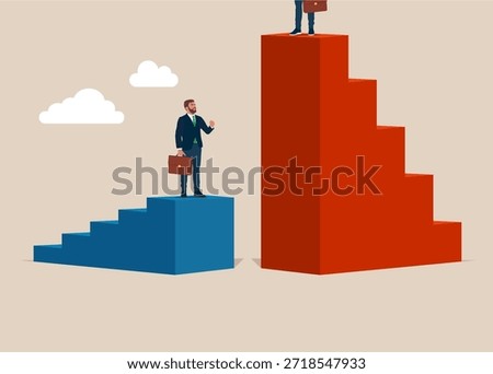 Business competition. Chart win over competitors. Business rivalry in business and the pursuit of success. Pay gap, inequality. Vector flat illustration