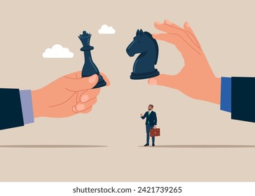 Business competition concept. Chess figure black queen and black horse fighting each. Modern vector illustration in flat style