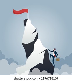 Business competition concept - Business man climbing up the mountain to achieve success