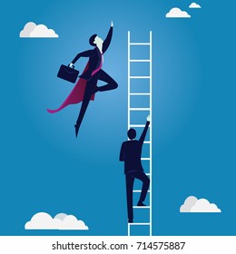 Business Competition Concept. Super Businessman Beat Normal Worker