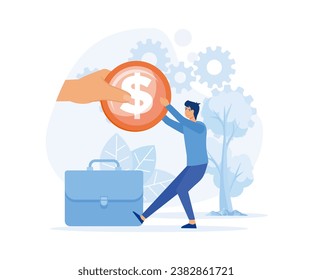 Business competition with large investors, businessman  grab of trade and investment benefits.  flat vector modern illustration 
