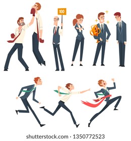 Business Competition, Business People Competing Among Themselves, Leadership and Benefits Vector Illustration