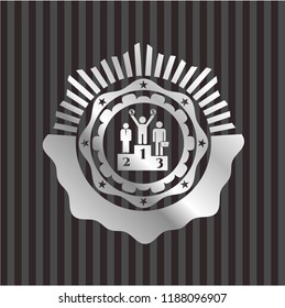 business competition, podium icon inside silvery emblem
