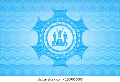 business competition, podium icon inside water representation badge background.