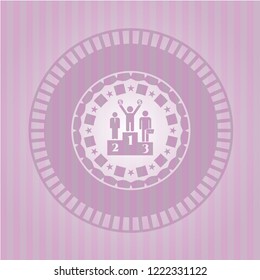 business competition, podium icon inside pink emblem