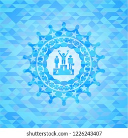 business competition, podium icon inside realistic sky blue mosaic emblem
