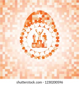 business competition, podium icon inside abstract orange mosaic emblem