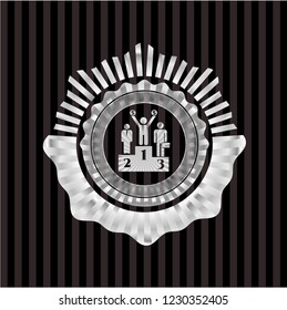 business competition, podium icon inside silvery emblem or badge