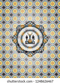 business competition, podium icon inside arabesque style badge. arabic decoration.