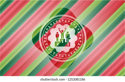 business competition, podium icon inside christmas colors style emblem.